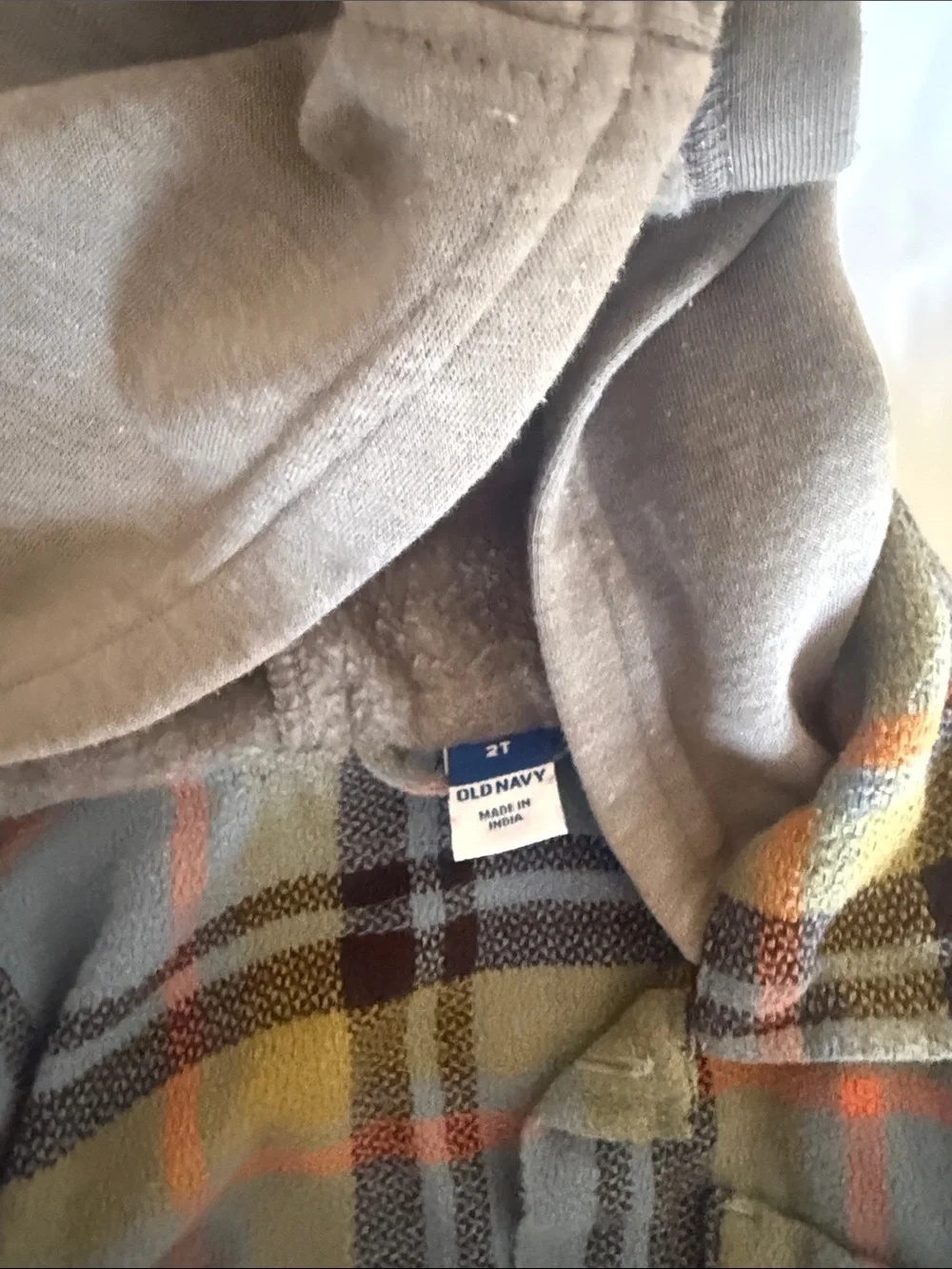 Old Navy Kids Plaid Hooded Button-Down Shirt Jacket - Gray, Olive & Orange